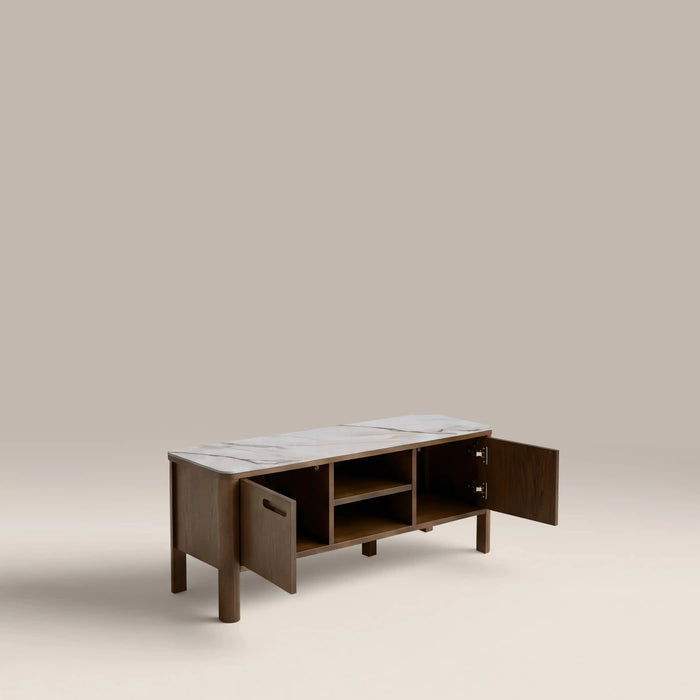 Southampton 2 Door TV Stand Ecru Ceramic & Smoked Walnut