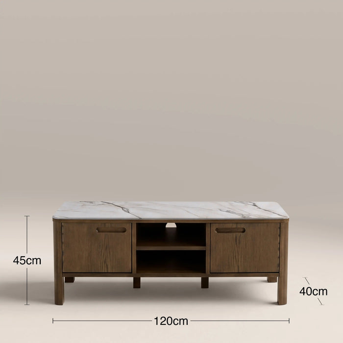 Southampton 2 Door TV Stand Ecru Ceramic & Smoked Walnut