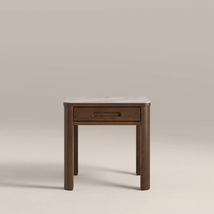 Southampton 1 Drawer Square Bedside Table Ecru Ceramic & Smoked Walnut