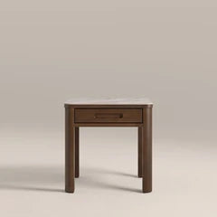 Southampton 1 Drawer Square Bedside Table | Ecru Ceramic & Smoked Walnut
