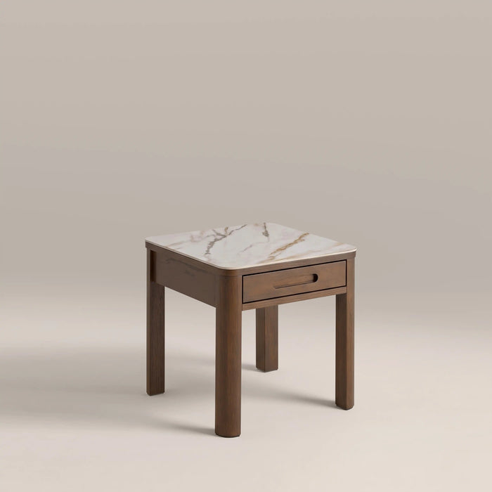 Southampton 1 Drawer Square Bedside Table Ecru Ceramic & Smoked Walnut