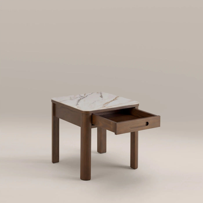 Southampton 1 Drawer Square Bedside Table Ecru Ceramic & Smoked Walnut