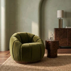 Ivy Swivel Armchair | Olive Green Sustainable Velvet & Walnut