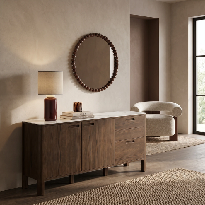 Southampton 2 Door Sideboard Ecru Ceramic & Smoked Walnut