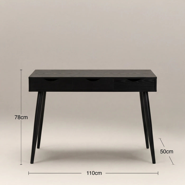 Neptun 3 Drawer Wooden Desk Black