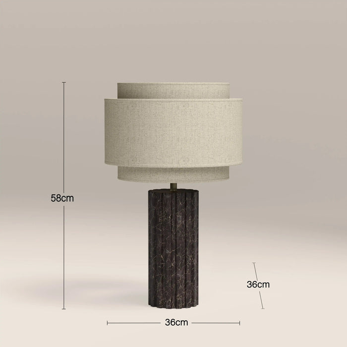 Aldridge Table Lamp Natural Linen & Chocolate Brown Marble