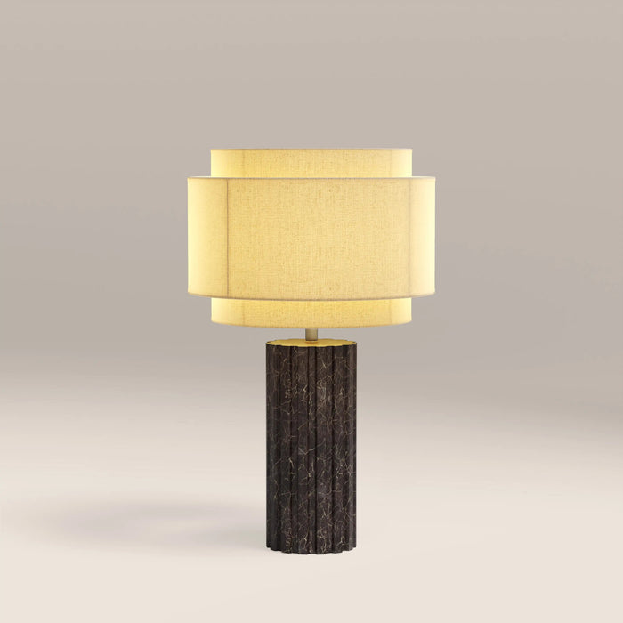 Aldridge Table Lamp Natural Linen & Chocolate Brown Marble