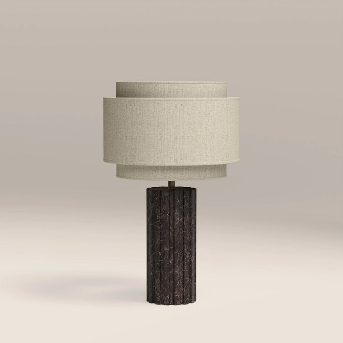 Aldridge Table Lamp Natural Linen & Chocolate Brown Marble