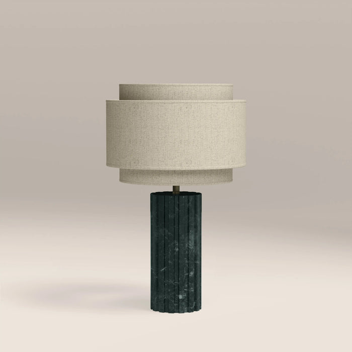 Aldridge Table Lamp Natural Linen & Dark Green Marble
