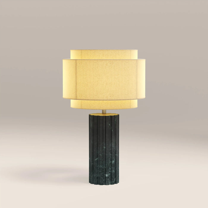 Aldridge Table Lamp Natural Linen & Dark Green Marble