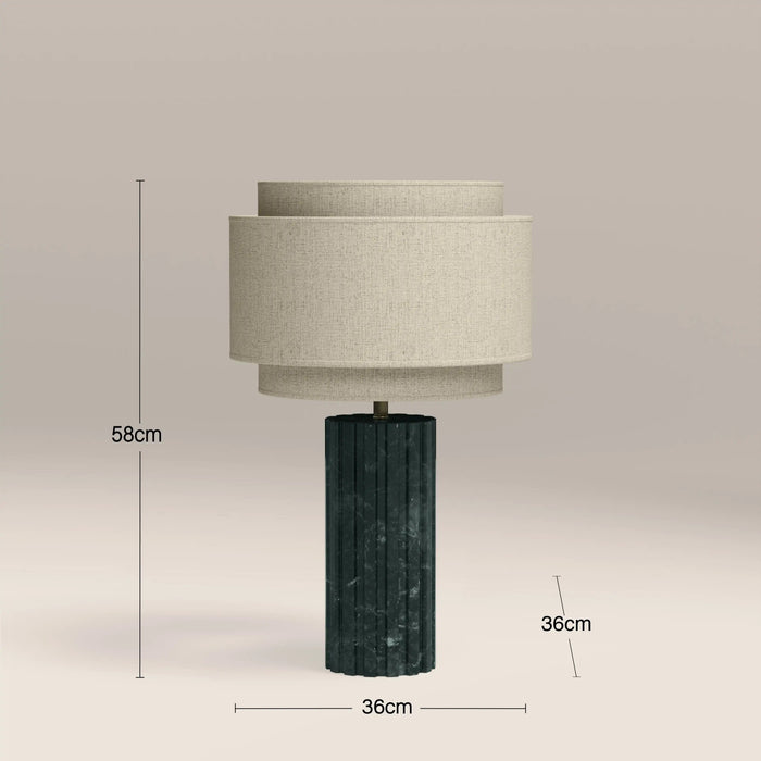 Aldridge Table Lamp Natural Linen & Dark Green Marble