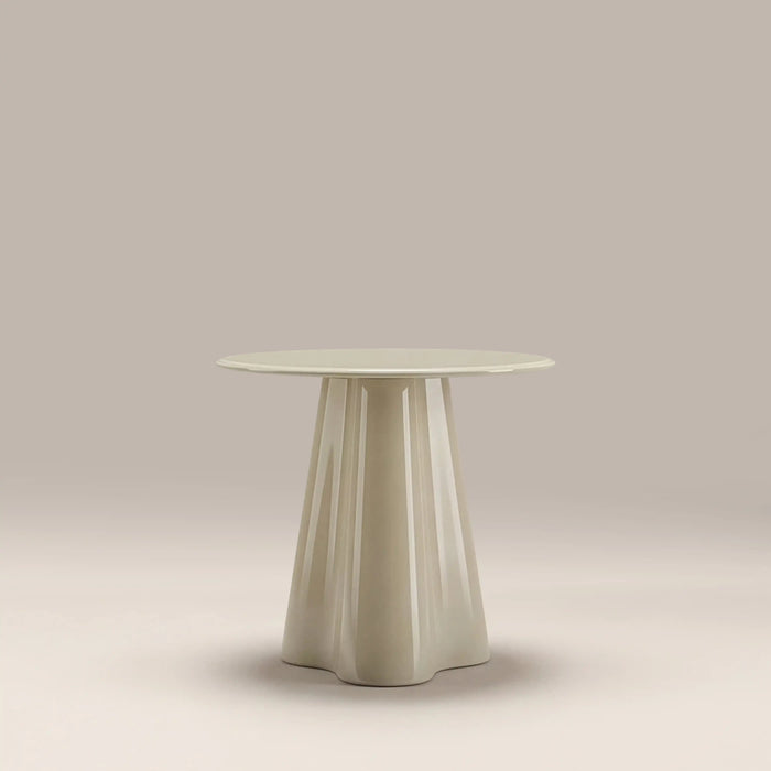 Hadley Round Side Table Soft Ecru Sandblasted Glass & High Gloss Soft Ecru