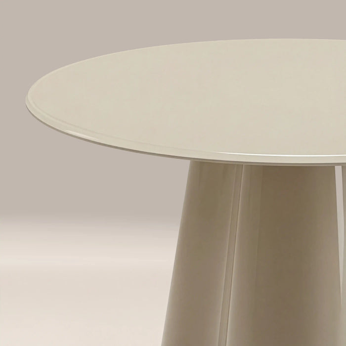 Hadley Round Side Table Soft Ecru Sandblasted Glass & High Gloss Soft Ecru