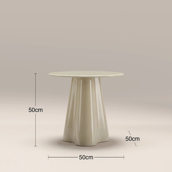 Hadley Round Side Table Soft Ecru Sandblasted Glass & High Gloss Soft Ecru