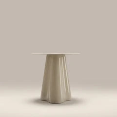 Hadley Round Side Table | Soft Ecru Sandblasted Glass & High Gloss Soft Ecru