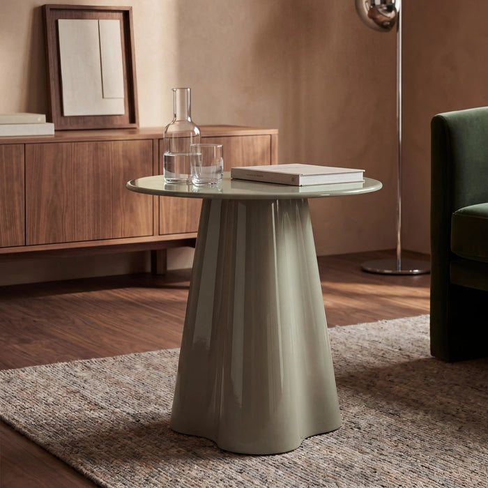 Hadley Round Side Table Sage Green Sandblasted Glass & High Gloss Sage Green
