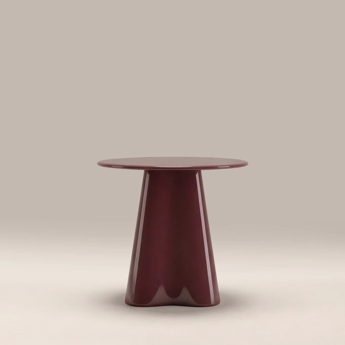 Hadley Round Side Table Cherry Red Sandblasted Glass & High Gloss Cherry Red