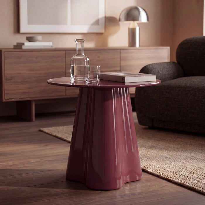 Hadley Round Side Table Cherry Red Sandblasted Glass & High Gloss Cherry Red