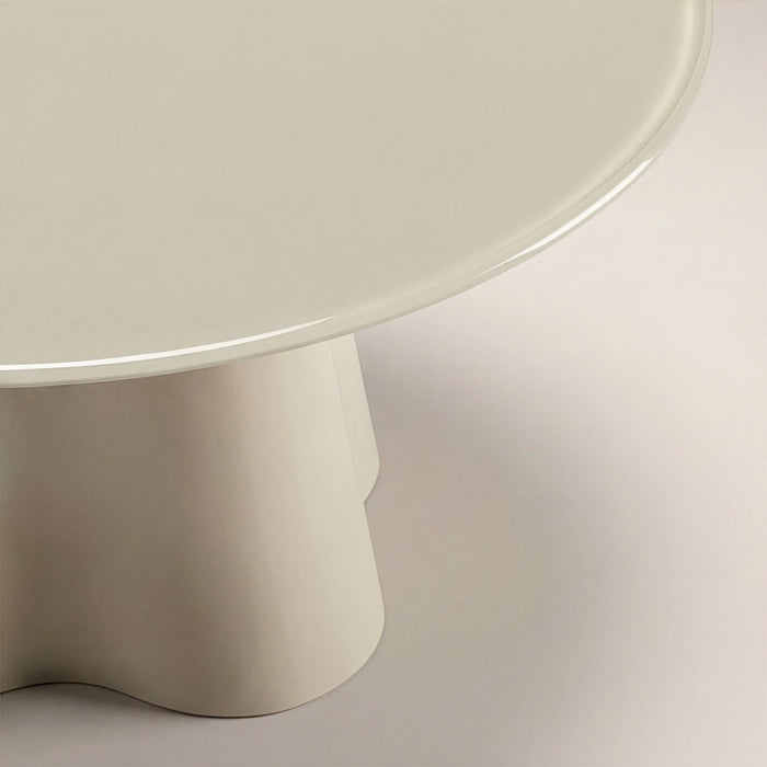 Hadley Round Coffee Table Soft Ecru Sandblasted Glass & High Gloss Soft Ecru