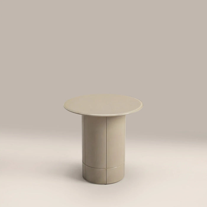 Flore Round Side Table Soft Ecru Glass & High Gloss Ecru