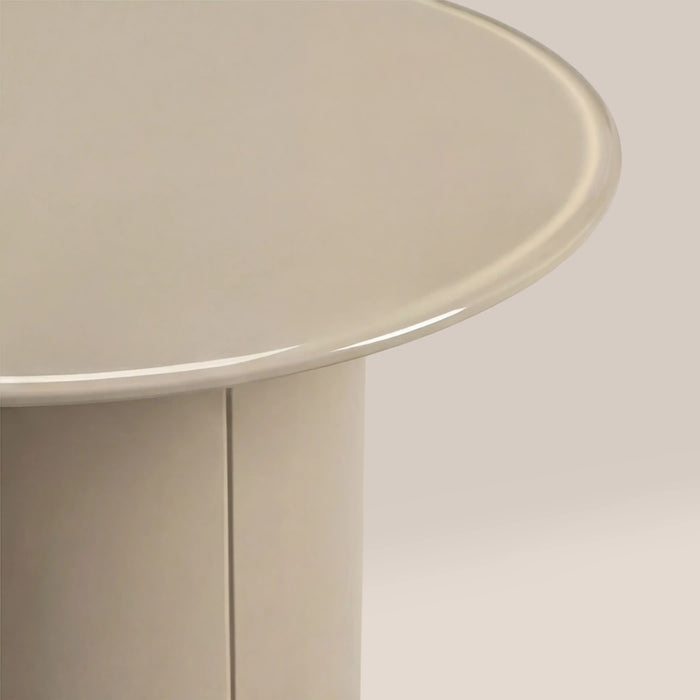 Flore Round Side Table Soft Ecru Glass & High Gloss Ecru