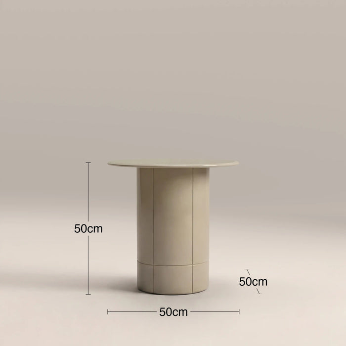 Flore Round Side Table Soft Ecru Glass & High Gloss Ecru