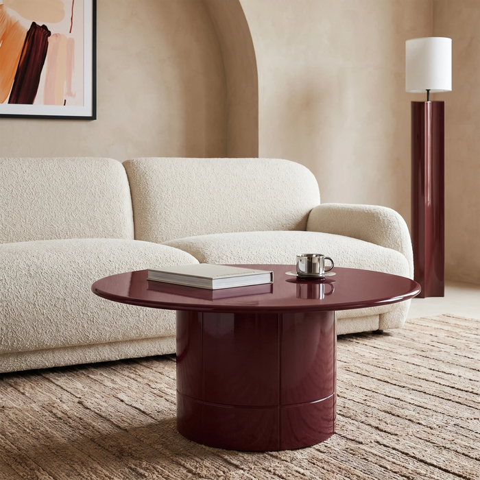Flore Round Coffee Table Cherry Red Glass & High Gloss Cherry Red