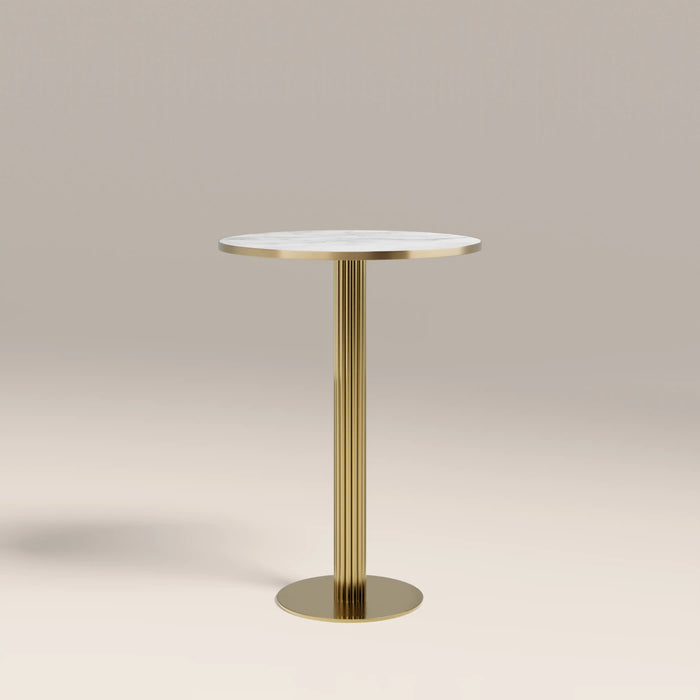 Rafferty 2 Seat Round Bar Table White Marble Effect & Brass