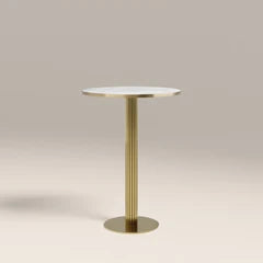 Rafferty 2 Seat Round Bar Table | White Marble Effect & Brass