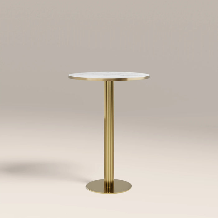 Rafferty 2 Seat Round Bar Table White Marble Effect & Brass