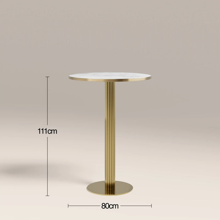 Rafferty 2 Seat Round Bar Table White Marble Effect & Brass