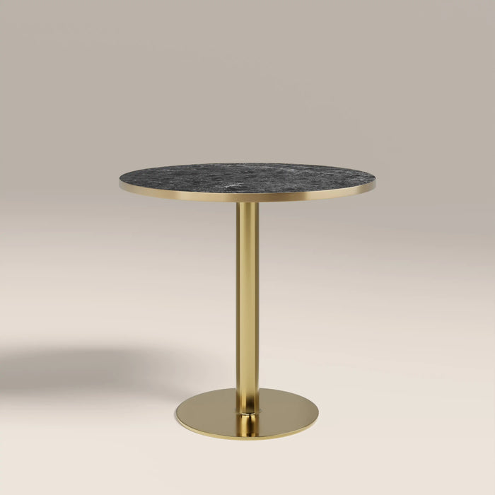 Kinsley 2 Seat Round Cafe Table Black Marble Effect & Brass