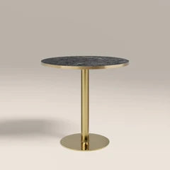 Kinsley 2 Seat Round Cafe Table | Black Marble Effect & Brass