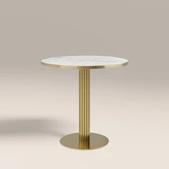 Rafferty 2 Seat Round Cafe Table | White Marble Effect & Brass