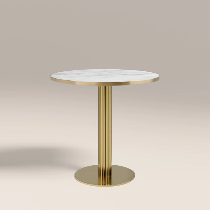 Rafferty 2 Seat Round Cafe Table White Marble Effect & Brass