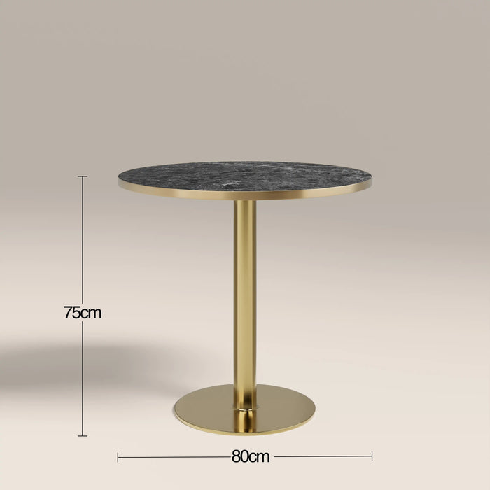Kinsley 2 Seat Round Cafe Table Black Marble Effect & Brass