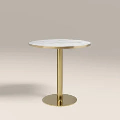 Kinsley 2 Seat Round Cafe Table | White Marble Effect & Brass