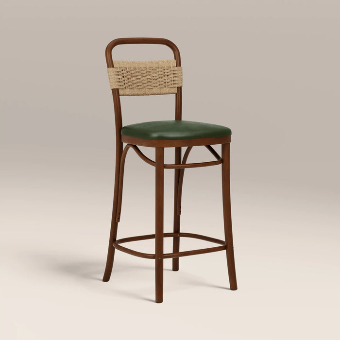 Daisy Wooden Bar Stool Vintage Green Faux Leather & Walnut