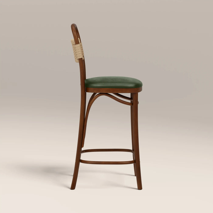 Daisy Wooden Bar Stool Vintage Green Faux Leather & Walnut