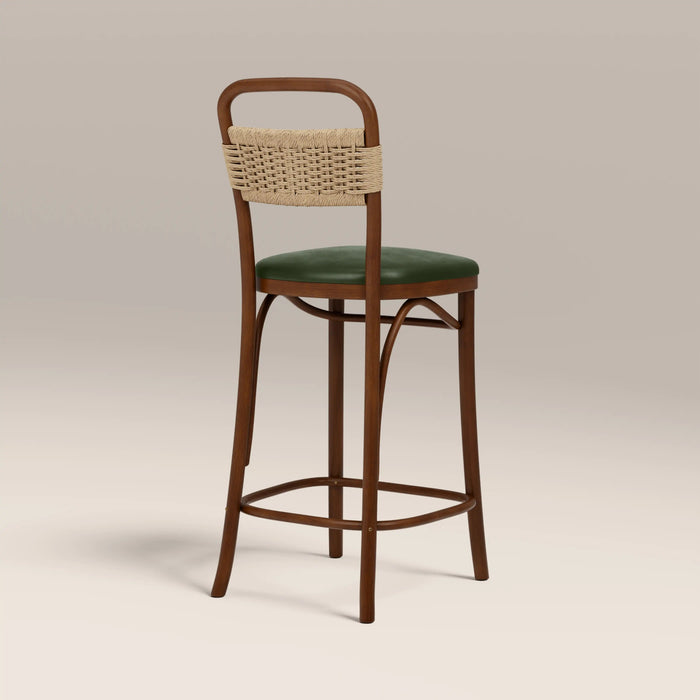 Daisy Wooden Bar Stool Vintage Green Faux Leather & Walnut