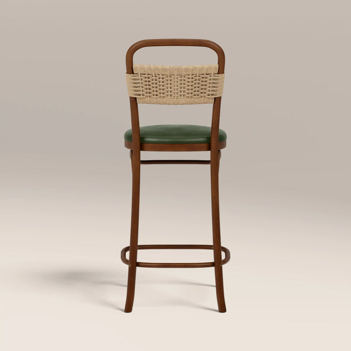 Daisy Wooden Bar Stool Vintage Green Faux Leather & Walnut