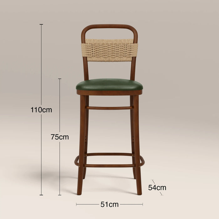 Daisy Wooden Bar Stool Vintage Green Faux Leather & Walnut