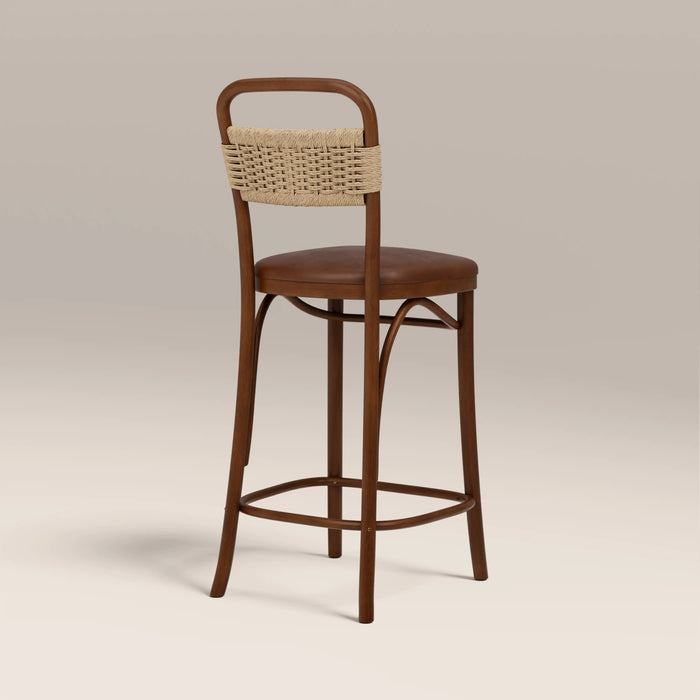 Daisy Wooden Bar Stool Vintage Tan Faux Leather & Walnut
