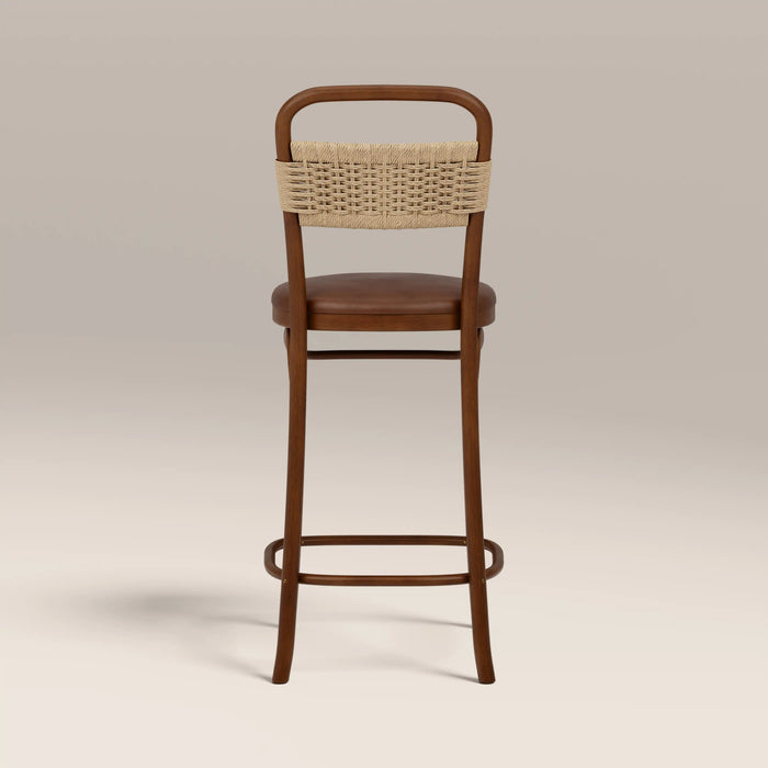 Daisy Wooden Bar Stool Vintage Tan Faux Leather & Walnut