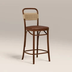 Daisy Wooden Bar Stool | Vintage Tan Faux Leather & Walnut