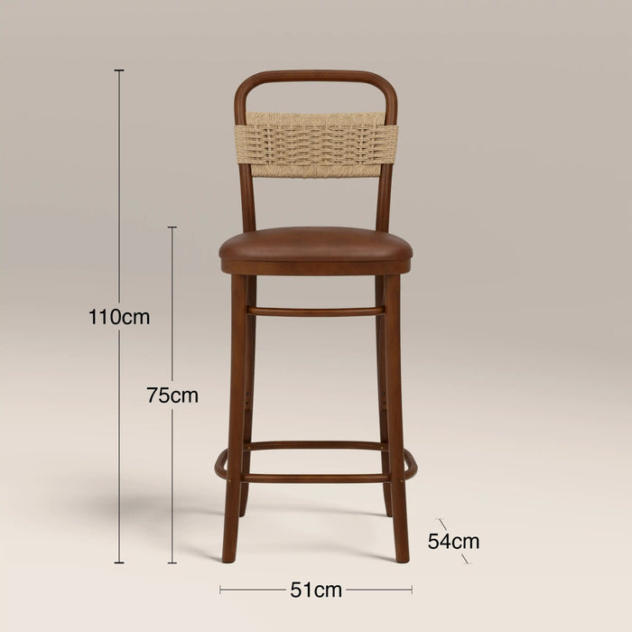 Daisy Wooden Bar Stool Vintage Tan Faux Leather & Walnut