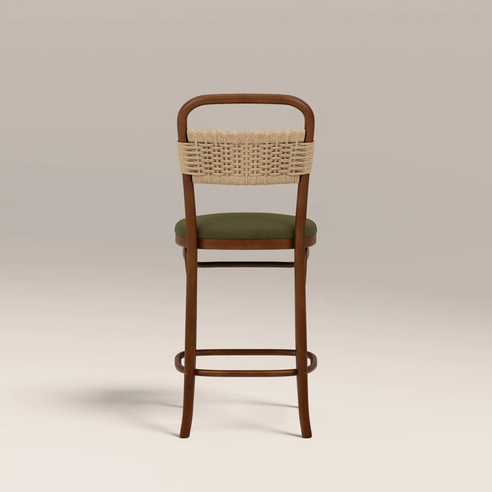 Daisy Wooden Kitchen Stool Olive Green Sustainable Velvet & Walnut