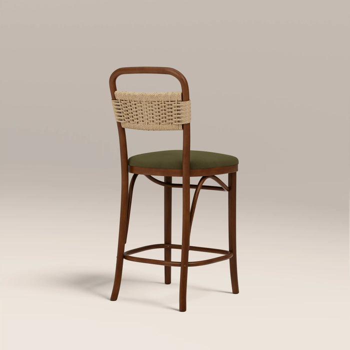 Daisy Wooden Kitchen Stool Olive Green Sustainable Velvet & Walnut