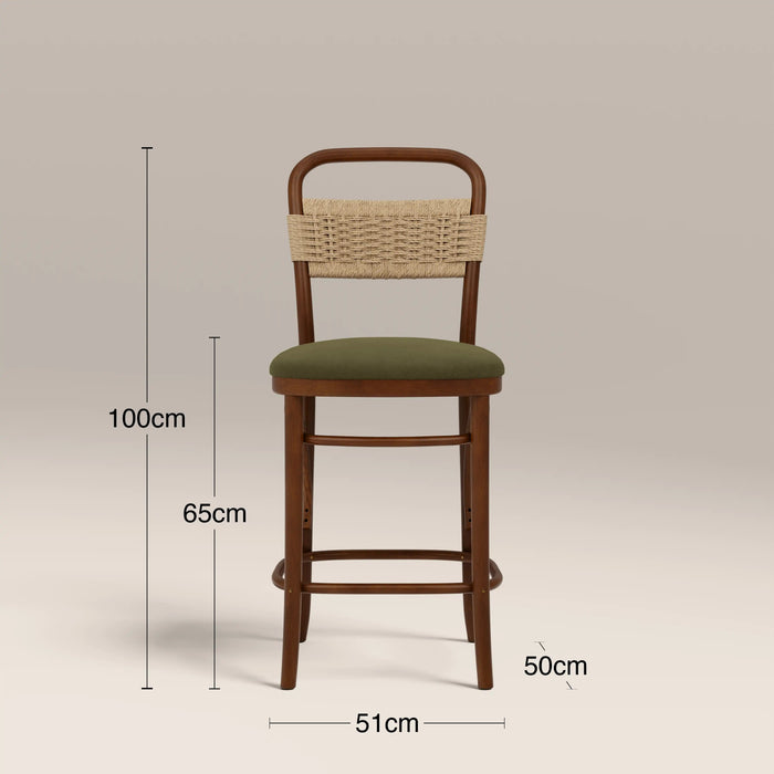 Daisy Wooden Kitchen Stool Olive Green Sustainable Velvet & Walnut