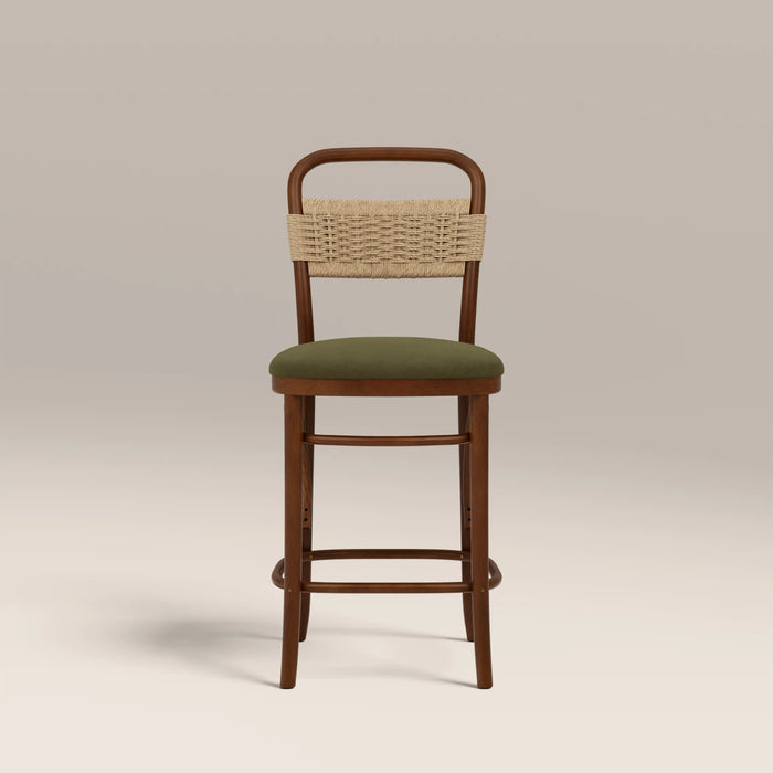 Daisy Wooden Kitchen Stool Olive Green Sustainable Velvet & Walnut